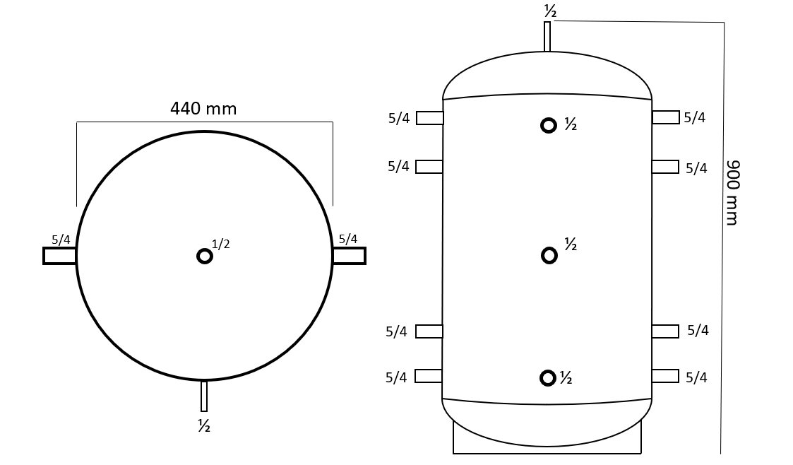 Puffer pentru pompa de caldura 100 litri, grosime tabla 3 mm
