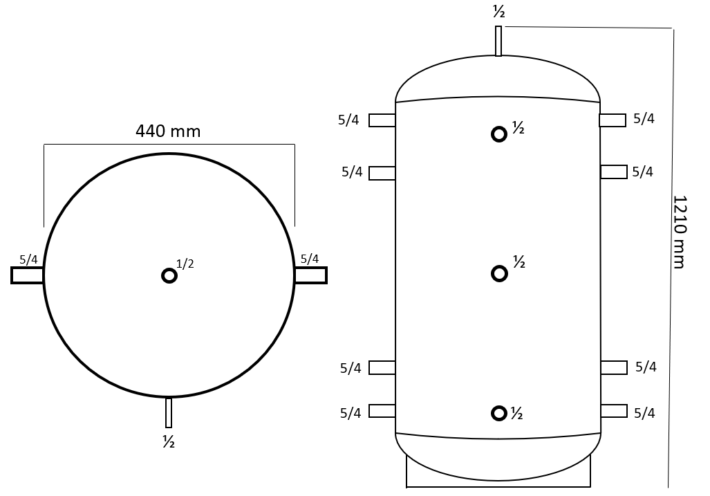Puffer pentru pompa de caldura 150 litri, grosime tabla 3 mm