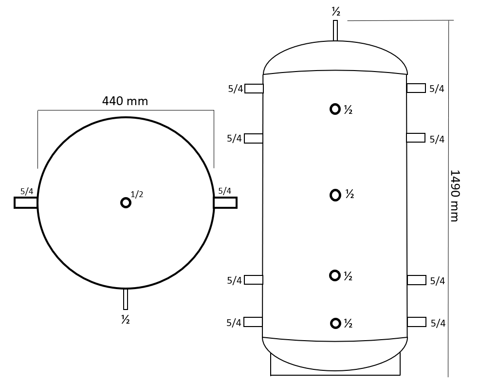 Puffer pentru pompa de caldura 200 litri, grosime tabla 3 mm