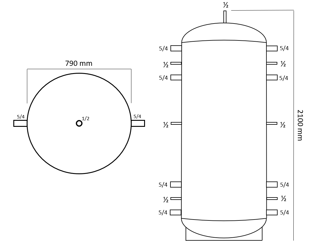 Puffer 1000 litri fara izolatie, grosime tabla 3 mm