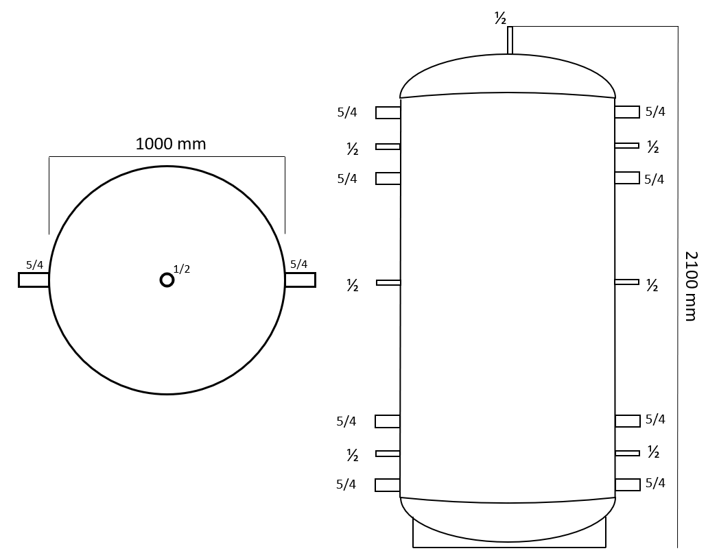 Puffer 1500 litri, grosime tabla 3 mm, 2100 mm înălțime