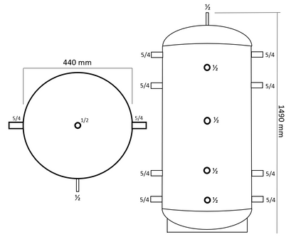 Puffer pentru pompa de caldura 200 litri, grosime tabla 3 mm
