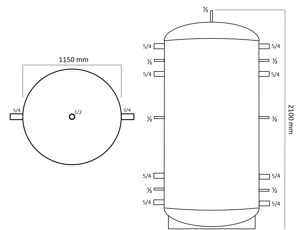 Puffer 2000 litri, grosime tabla 3 mm, 2100 mm înălțime